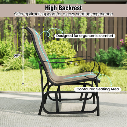 Outdoor Glider Chairs Set of 2, High Backrest, Breathable Mesh, Metal Frame, Black and Brown Patio Rocking Chairs & Gliders at Gallery Canada
