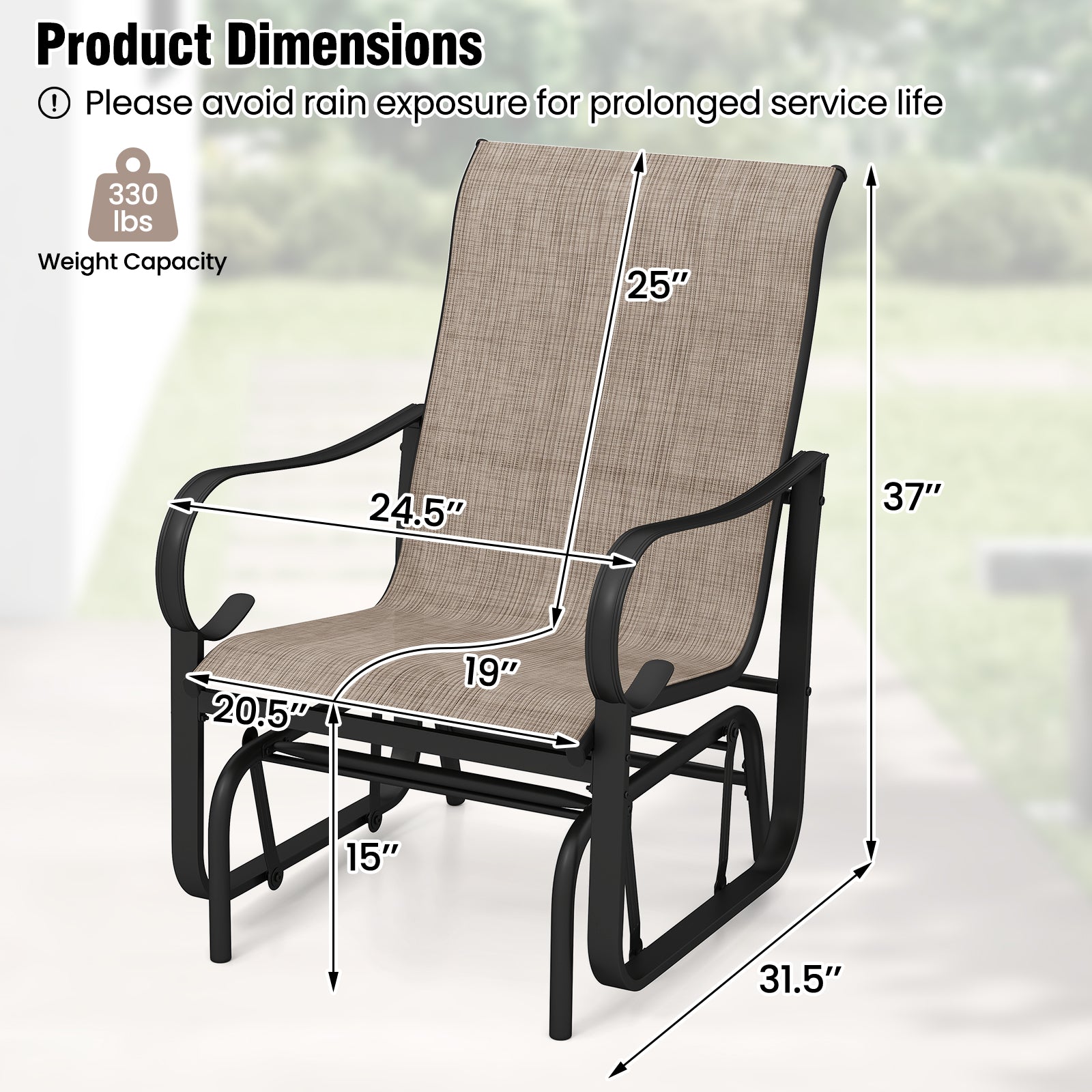 Outdoor Glider Chairs Set of 2, High Backrest, Breathable Mesh, Metal Frame, Black and Brown Patio Rocking Chairs & Gliders at Gallery Canada