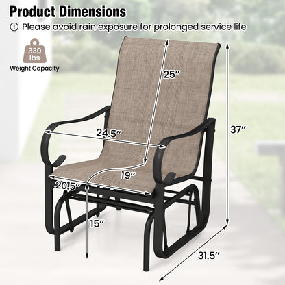 Outdoor Glider Chairs Set of 2, High Backrest, Breathable Mesh, Metal Frame, Black and Brown Patio Rocking Chairs & Gliders at Gallery Canada