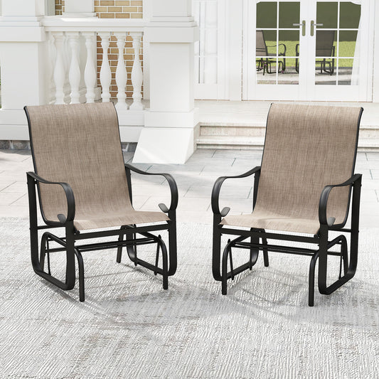 Outdoor Glider Chairs Set of 2, High Backrest, Breathable Mesh, Metal Frame, Black and Brown Patio Rocking Chairs & Gliders Black & Brown at Gallery Canada