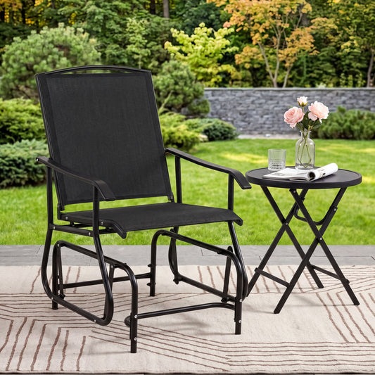 Outdoor Glider Chair with Metal Frame and Armrests, Black Patio Rocking Chairs & Gliders Black at Gallery Canada