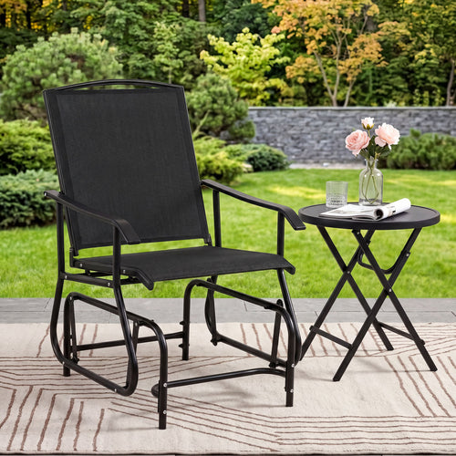 Outdoor Glider Chair with Metal Frame and Armrests, Black