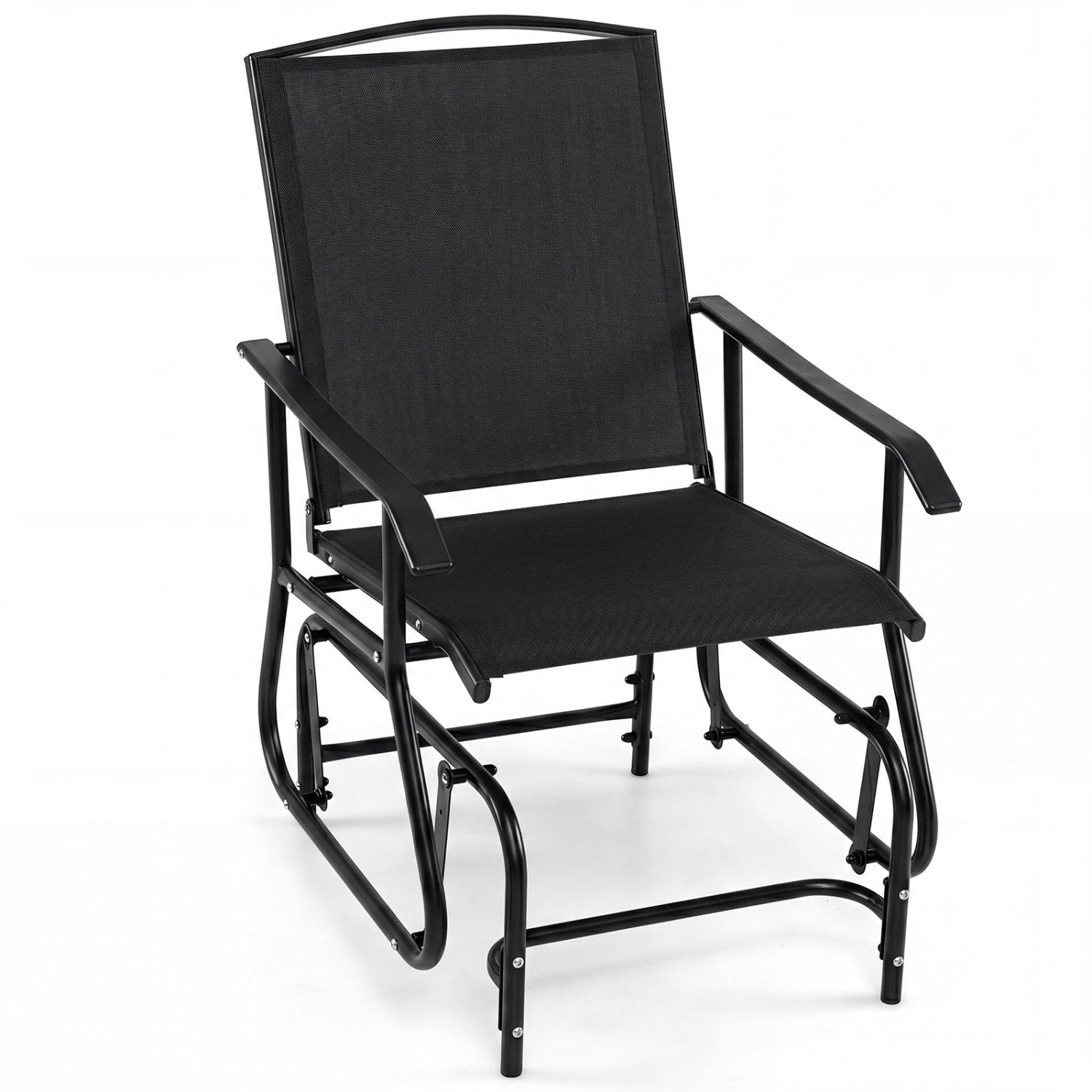 Outdoor Glider Chair with Metal Frame and Armrests, Black Patio Rocking Chairs & Gliders Black at Gallery Canada