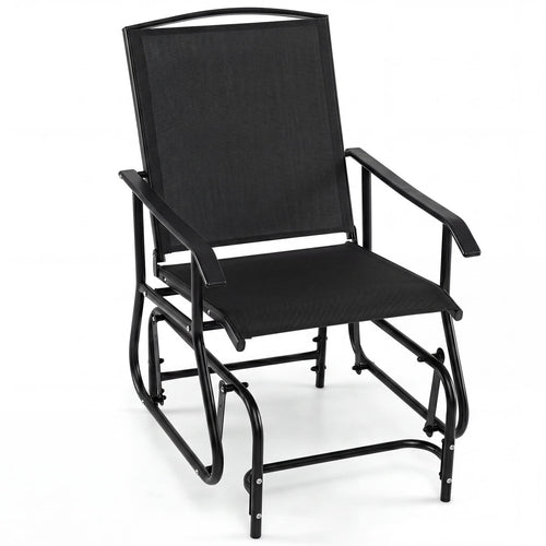 Outdoor Glider Chair with Metal Frame and Armrests, Black