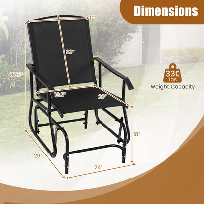Outdoor Glider Chair with Metal Frame and Armrests, Black Patio Rocking Chairs & Gliders at Gallery Canada