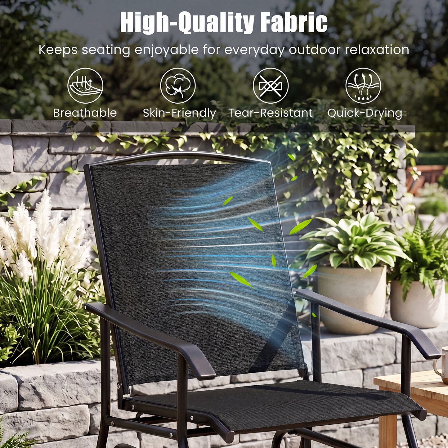 Outdoor Glider Chair with Metal Frame and Armrests, Black Patio Rocking Chairs & Gliders at Gallery Canada