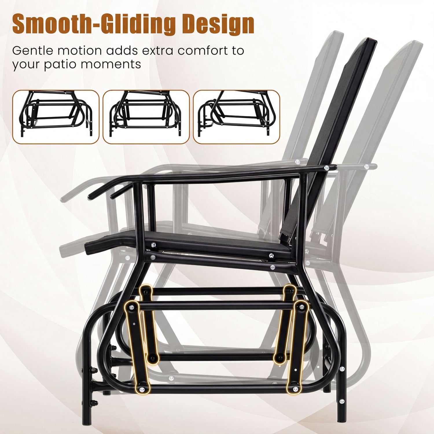Outdoor Glider Chair with Metal Frame and Armrests, Black Patio Rocking Chairs & Gliders at Gallery Canada