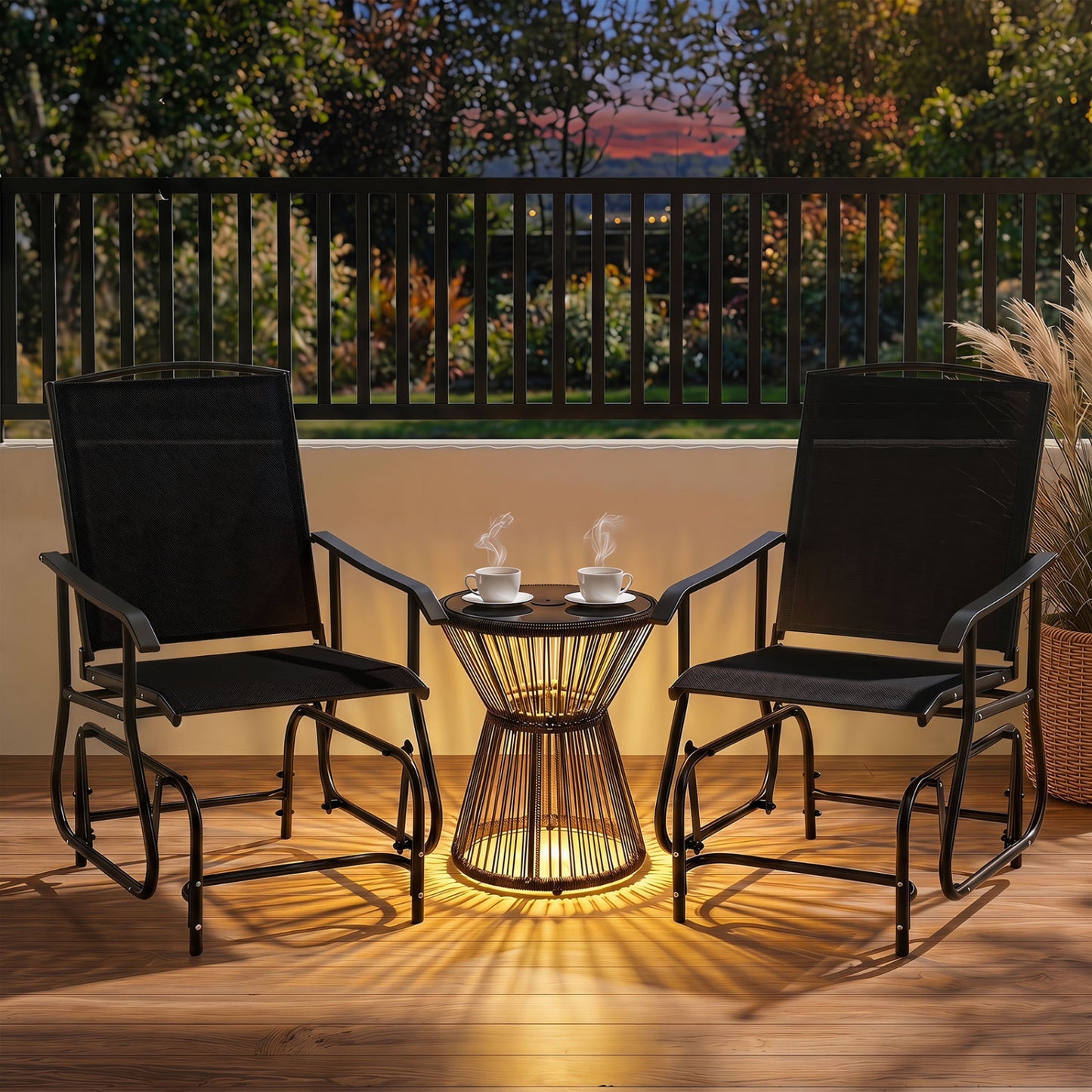 Outdoor Glider Chair with Metal Frame and Armrests, Black Patio Rocking Chairs & Gliders at Gallery Canada