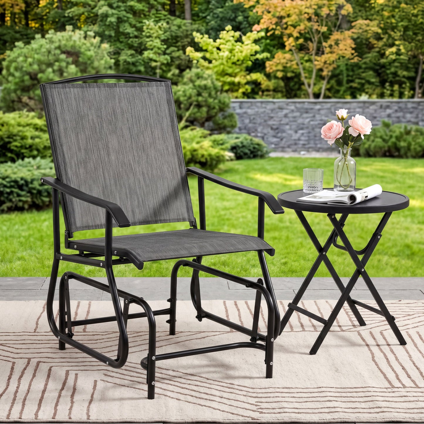 Outdoor Glider Chair, Metal Frame, Gray