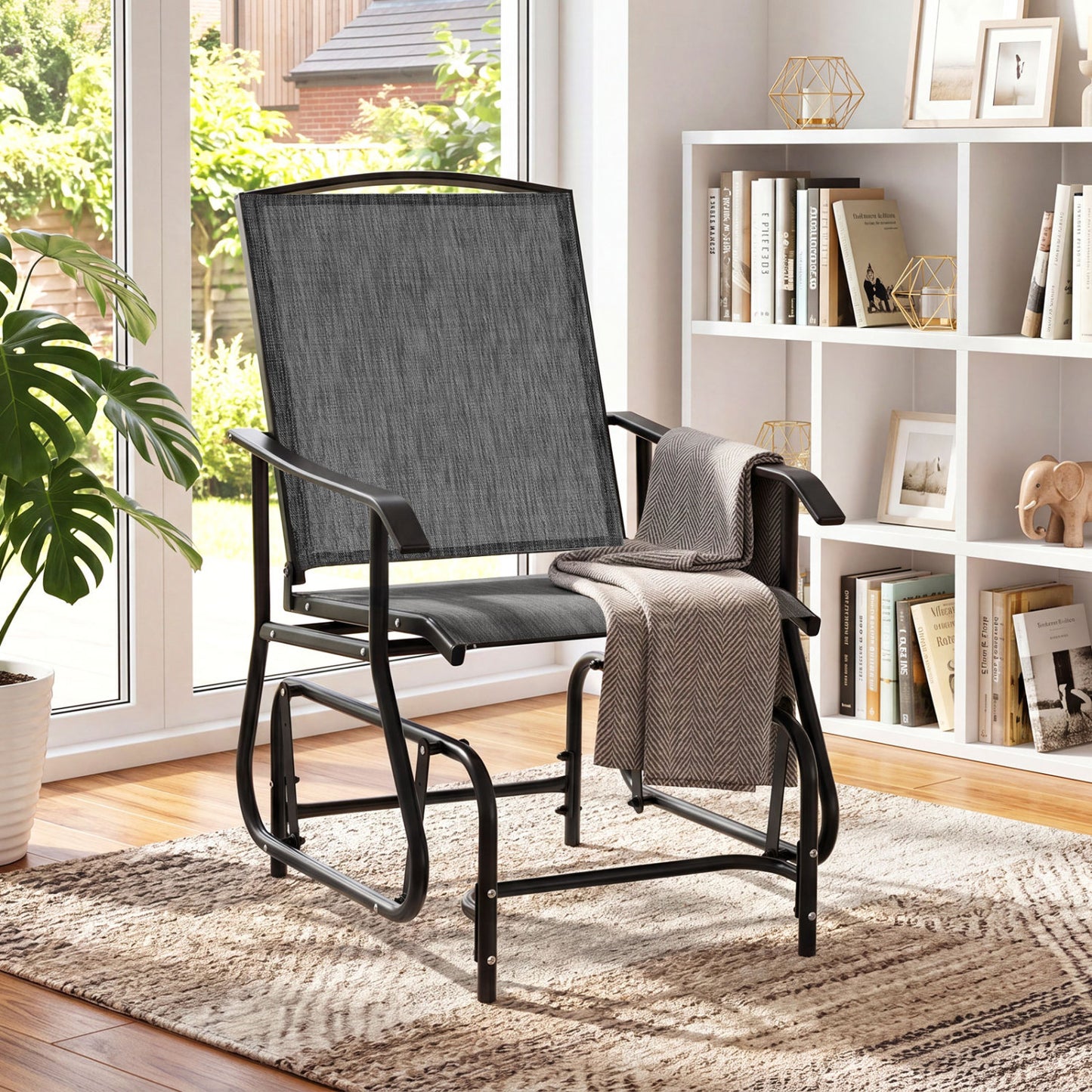 Outdoor Glider Chair, Metal Frame, Gray