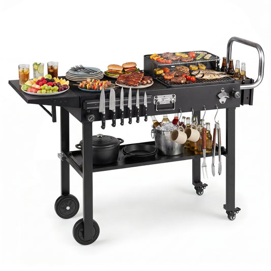 Outdoor Grill Cart, Foldable Table for Blackstone Griddle, 31 x 17", Black