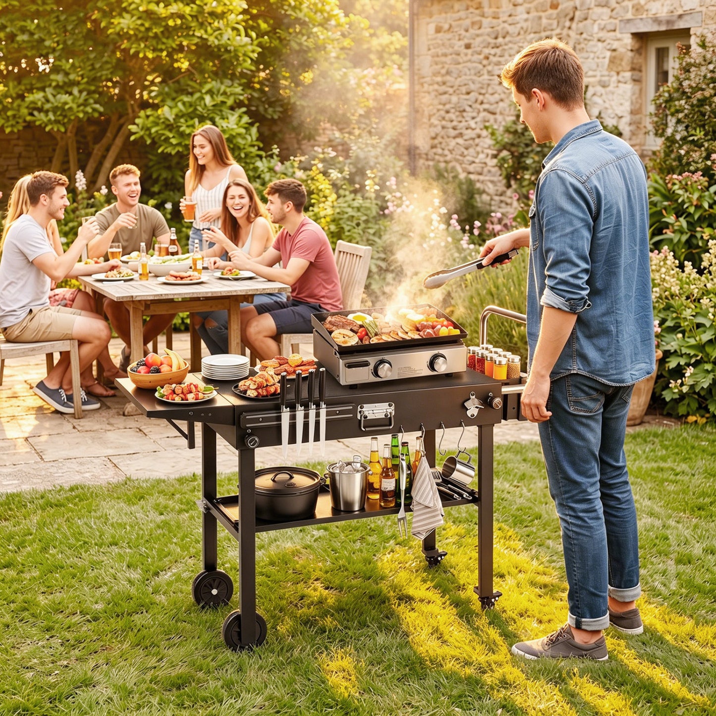 Outdoor Grill Cart, Foldable Table for Blackstone Griddle, 31 x 17", Black