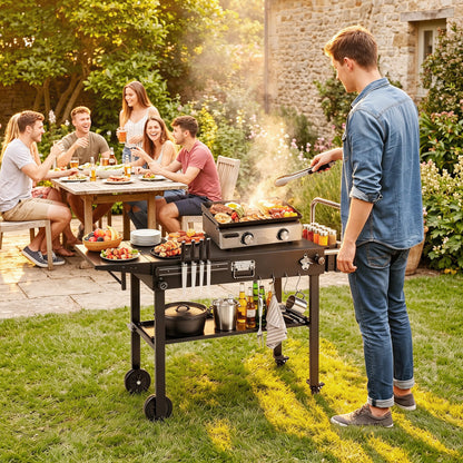 Outdoor Grill Cart, Foldable Table for Blackstone Griddle, 31 x 17", Black