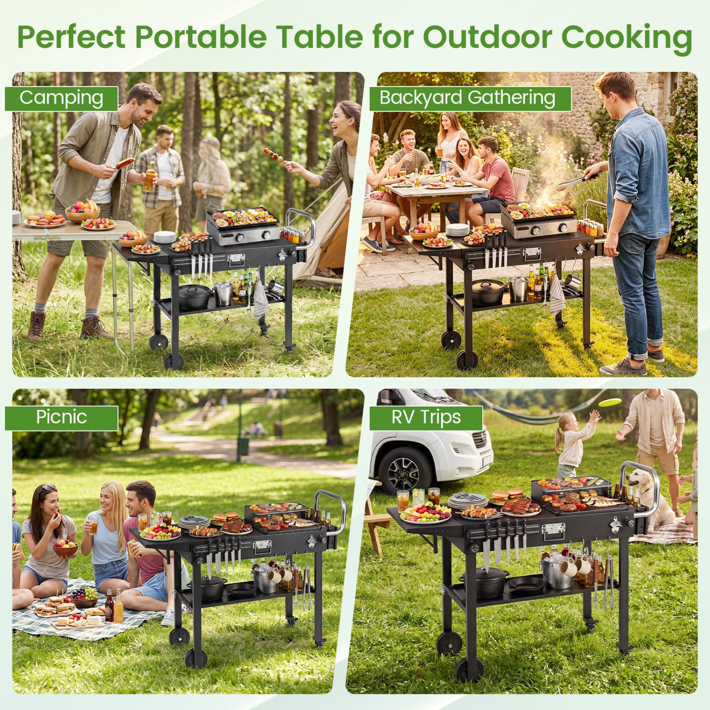 Outdoor Grill Cart, Foldable Table for Blackstone Griddle, 31 x 17", Black