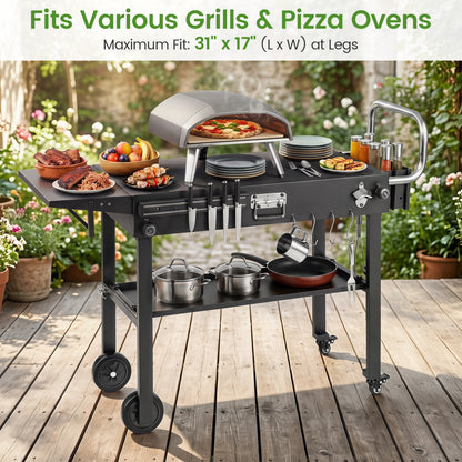Outdoor Grill Cart, Foldable Table for Blackstone Griddle, 31 x 17", Black