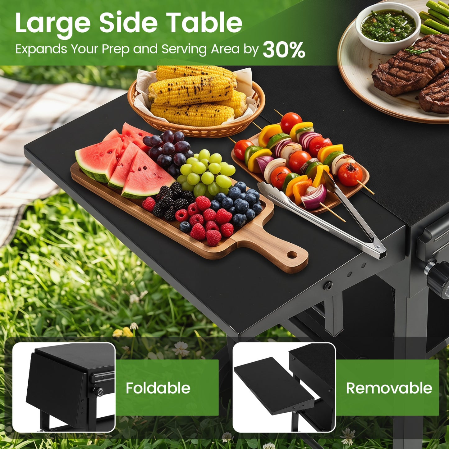 Outdoor Grill Cart, Foldable Table for Blackstone Griddle, 31 x 17", Black
