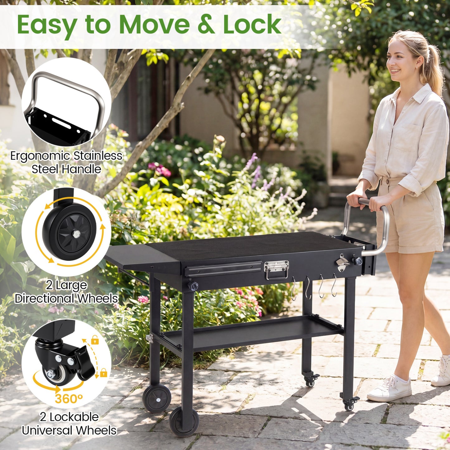 Outdoor Grill Cart, Foldable Table for Blackstone Griddle, 31 x 17", Black