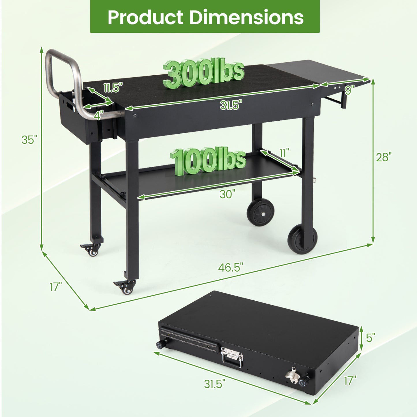Outdoor Grill Cart, Foldable Table for Blackstone Griddle, 31 x 17", Black