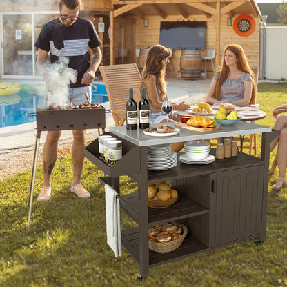 Outdoor Grill Cart with Storage Cabinet Shelves and Stainless Steel Top, Brown Outdoor Grills at Gallery Canada