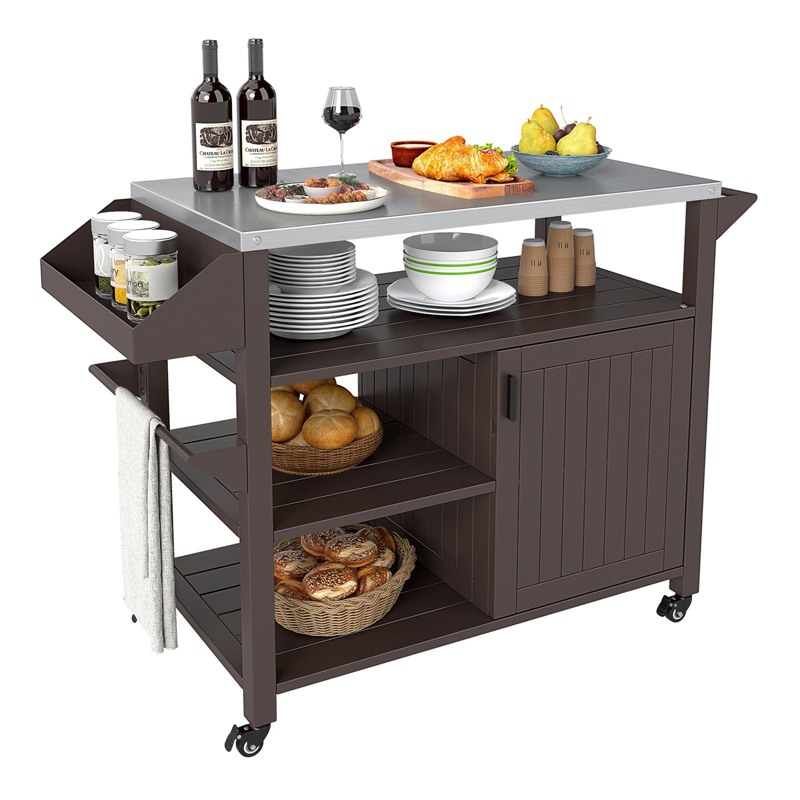Outdoor Grill Cart with Storage Cabinet Shelves and Stainless Steel Top, Brown Outdoor Grills at Gallery Canada