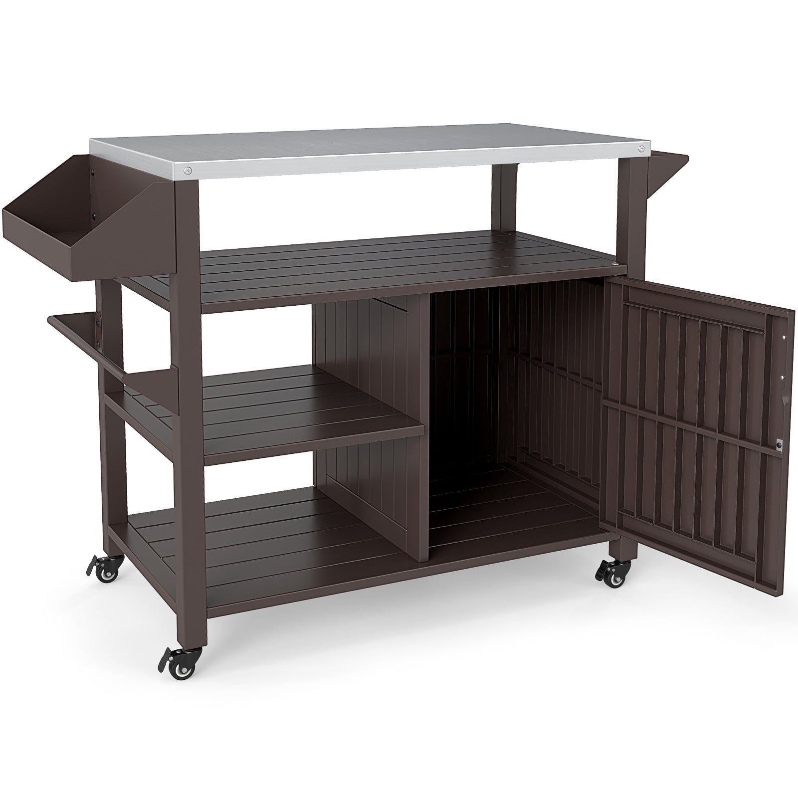 Outdoor Grill Cart with Storage Cabinet Shelves and Stainless Steel Top, Brown Outdoor Grills at Gallery Canada
