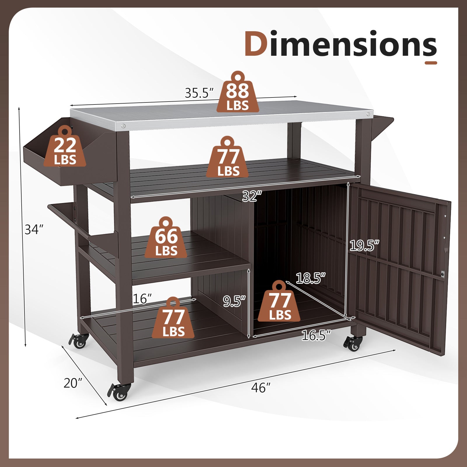 Outdoor Grill Cart with Storage Cabinet Shelves and Stainless Steel Top, Brown Outdoor Grills at Gallery Canada