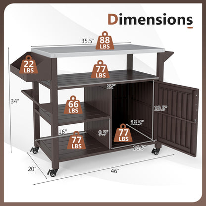 Outdoor Grill Cart with Storage Cabinet Shelves and Stainless Steel Top, Brown Outdoor Grills at Gallery Canada