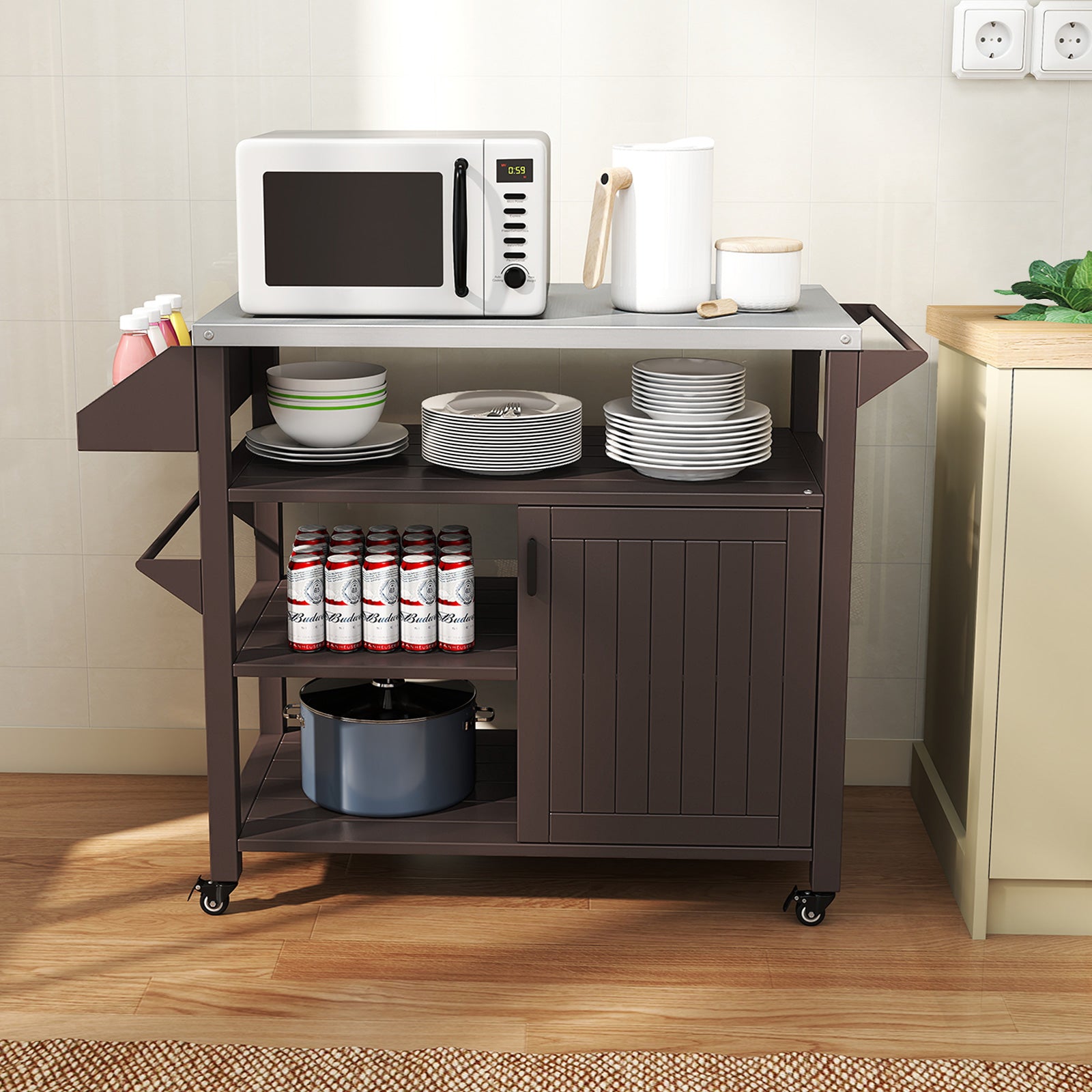 Outdoor Grill Cart with Storage Cabinet Shelves and Stainless Steel Top, Brown Outdoor Grills at Gallery Canada