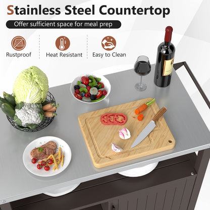 Outdoor Grill Cart with Storage Cabinet Shelves and Stainless Steel Top, Brown Outdoor Grills at Gallery Canada