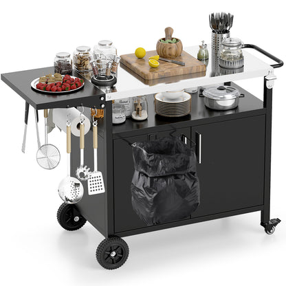 Outdoor Grill Cart with Storage and Folding Stainless Steel Top, Black Outdoor Grills Black at Gallery Canada