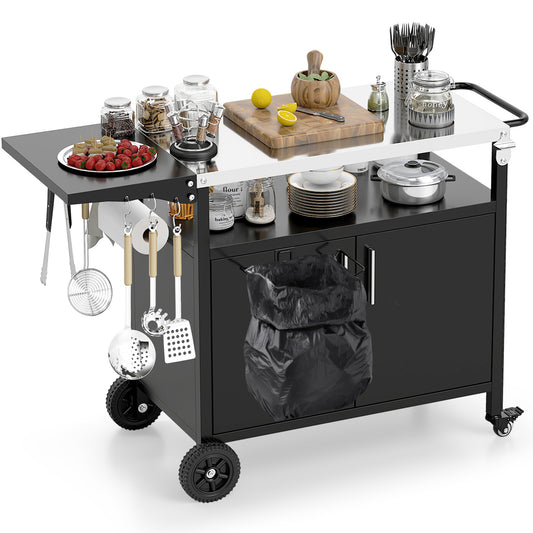 Outdoor Grill Cart with Storage and Folding Stainless Steel Top, Black Outdoor Grills Black at Gallery Canada