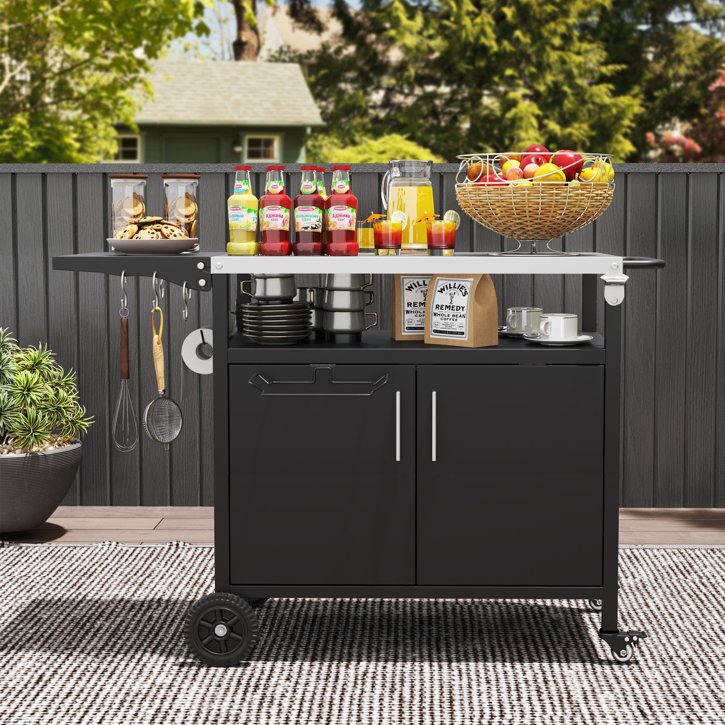 Outdoor Grill Cart with Storage and Folding Stainless Steel Top, Black Outdoor Grills at Gallery Canada