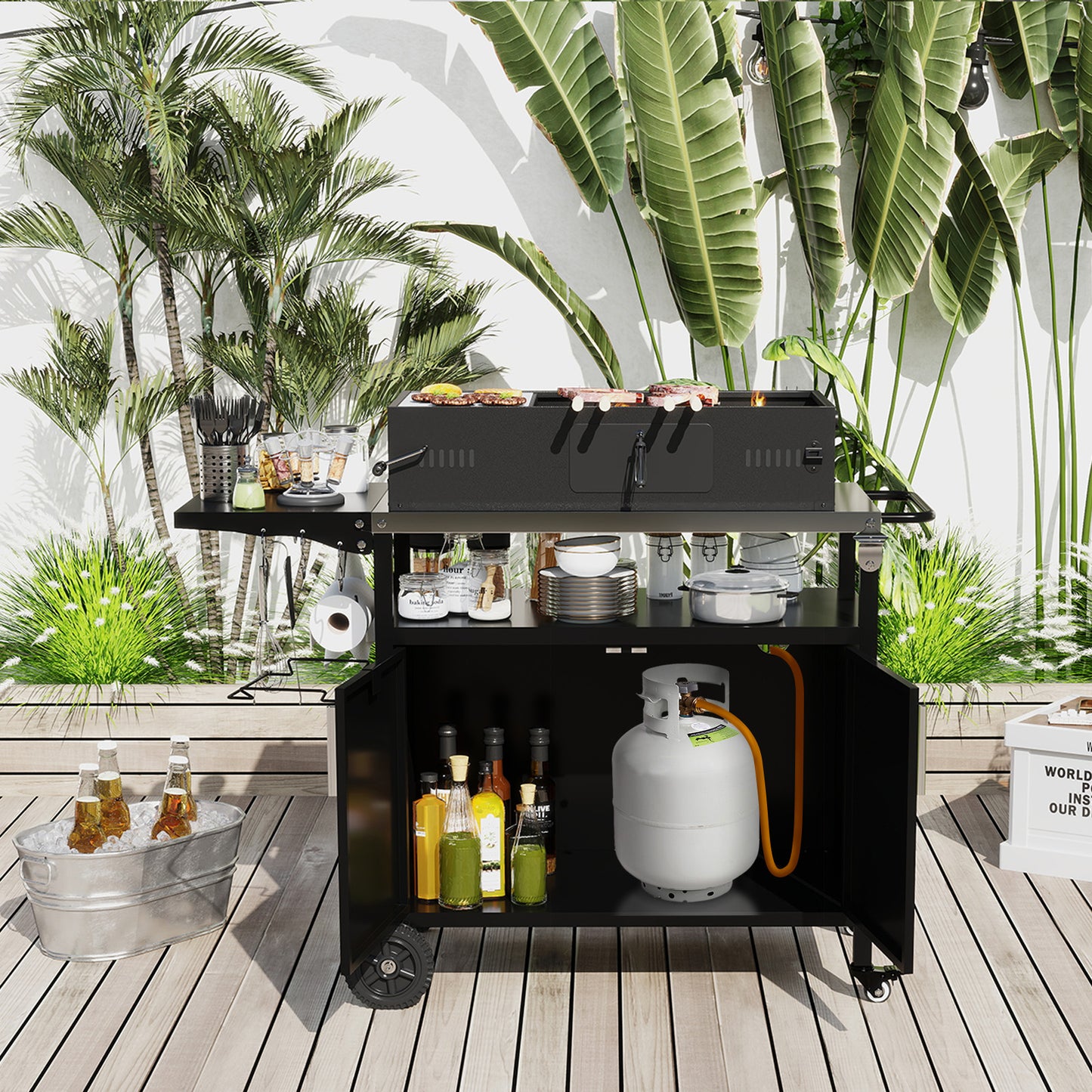 Outdoor Grill Cart with Storage and Folding Stainless Steel Top, Black Outdoor Grills at Gallery Canada