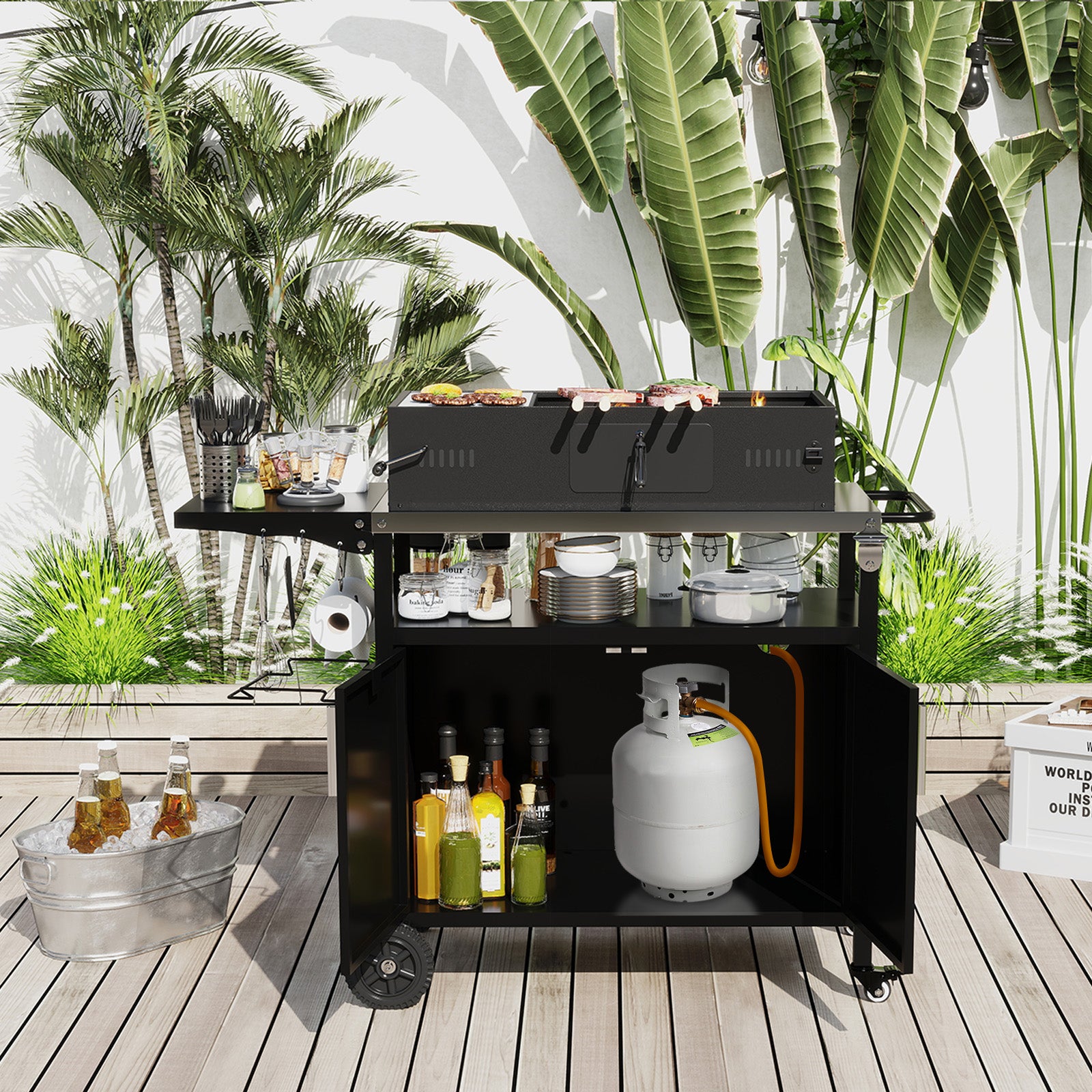 Outdoor Grill Cart with Storage and Folding Stainless Steel Top, Black Outdoor Grills at Gallery Canada