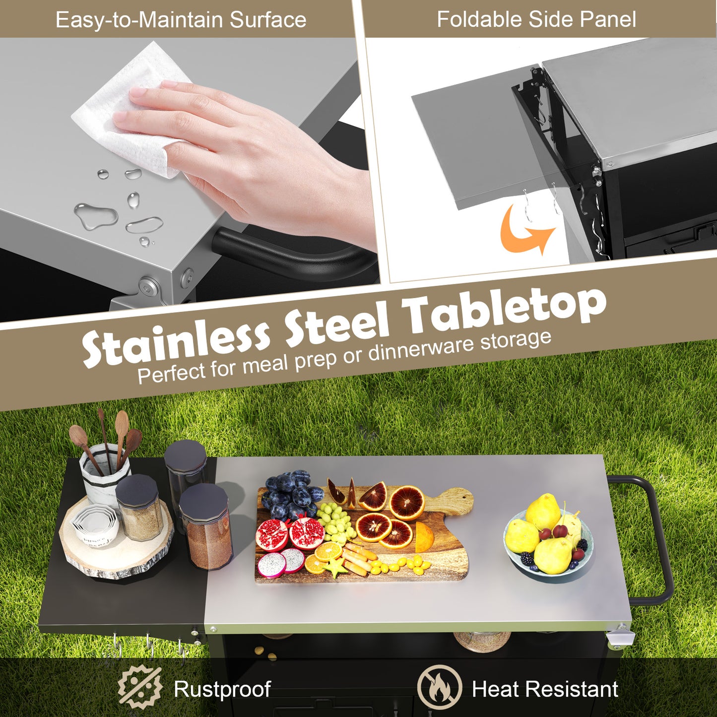 Outdoor Grill Cart with Storage and Folding Stainless Steel Top, Black Outdoor Grills at Gallery Canada