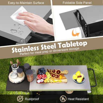 Outdoor Grill Cart with Storage and Folding Stainless Steel Top, Black Outdoor Grills at Gallery Canada