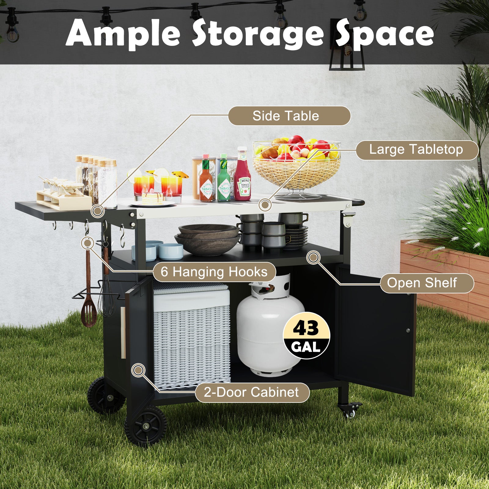 Outdoor Grill Cart with Storage and Folding Stainless Steel Top, Black Outdoor Grills at Gallery Canada