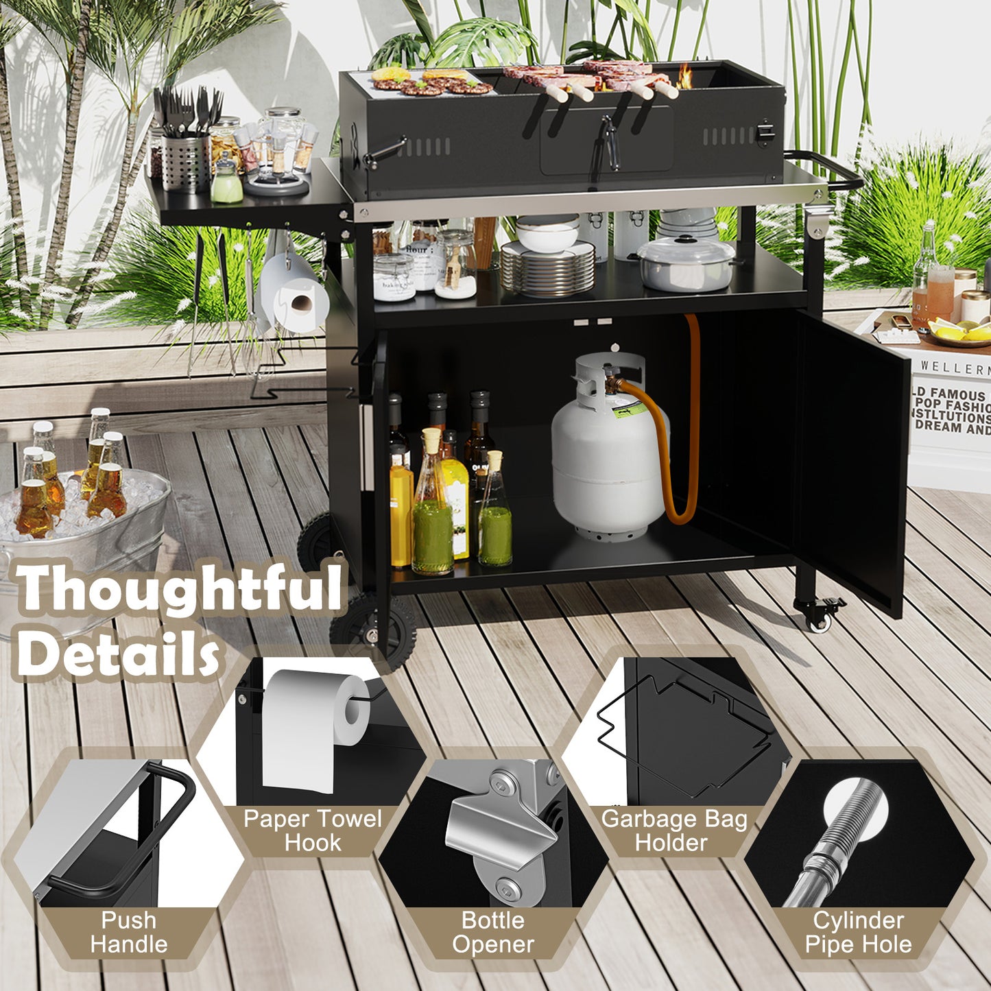 Outdoor Grill Cart with Storage and Folding Stainless Steel Top, Black Outdoor Grills at Gallery Canada