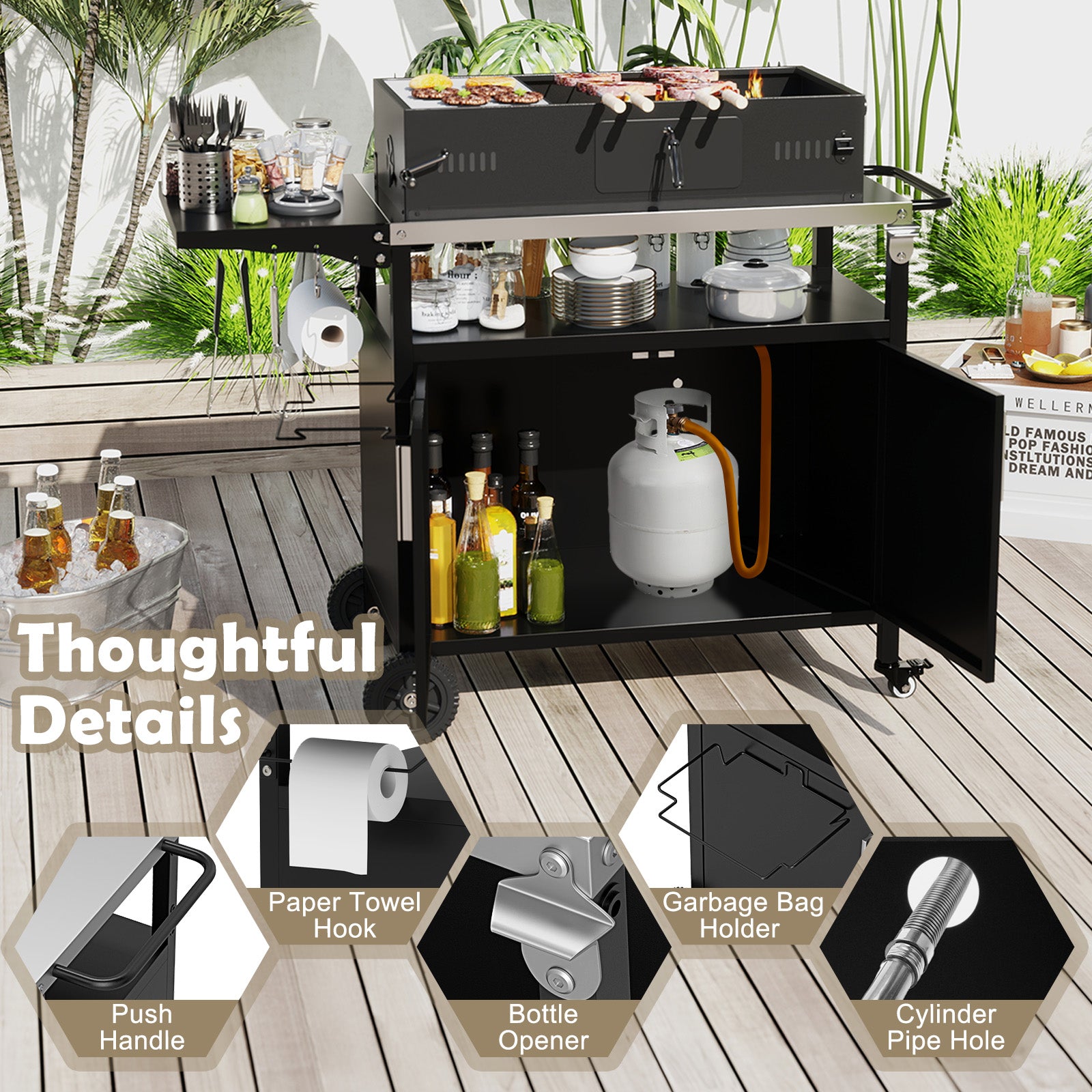 Outdoor Grill Cart with Storage and Folding Stainless Steel Top, Black Outdoor Grills at Gallery Canada