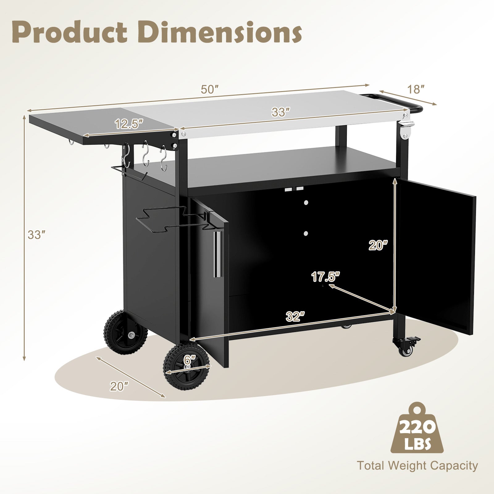 Outdoor Grill Cart with Storage and Folding Stainless Steel Top, Black Outdoor Grills at Gallery Canada