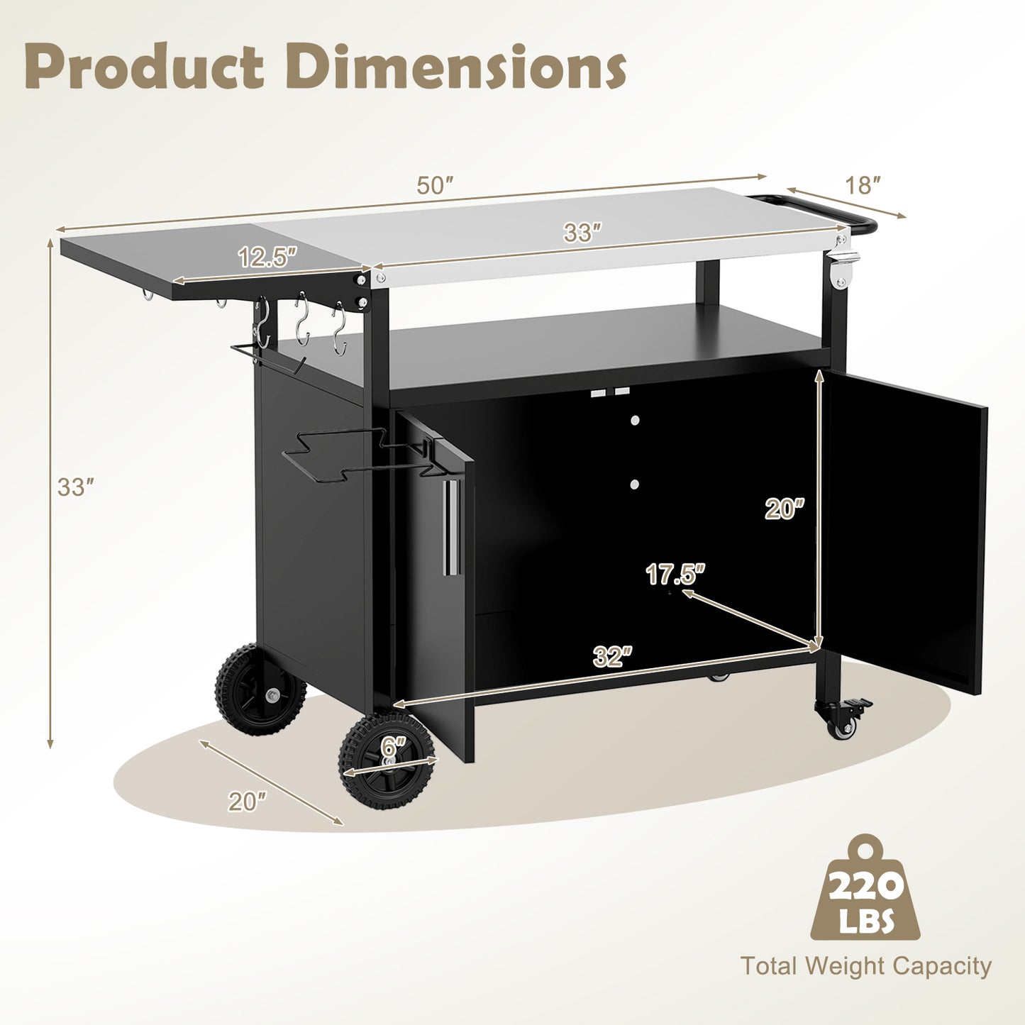 Outdoor Grill Cart with Storage and Folding Stainless Steel Top, Black Outdoor Grills at Gallery Canada
