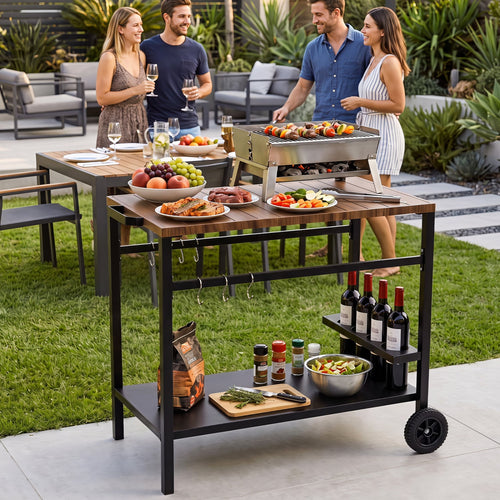 Outdoor Grill Cart with Spice Rack, Brown