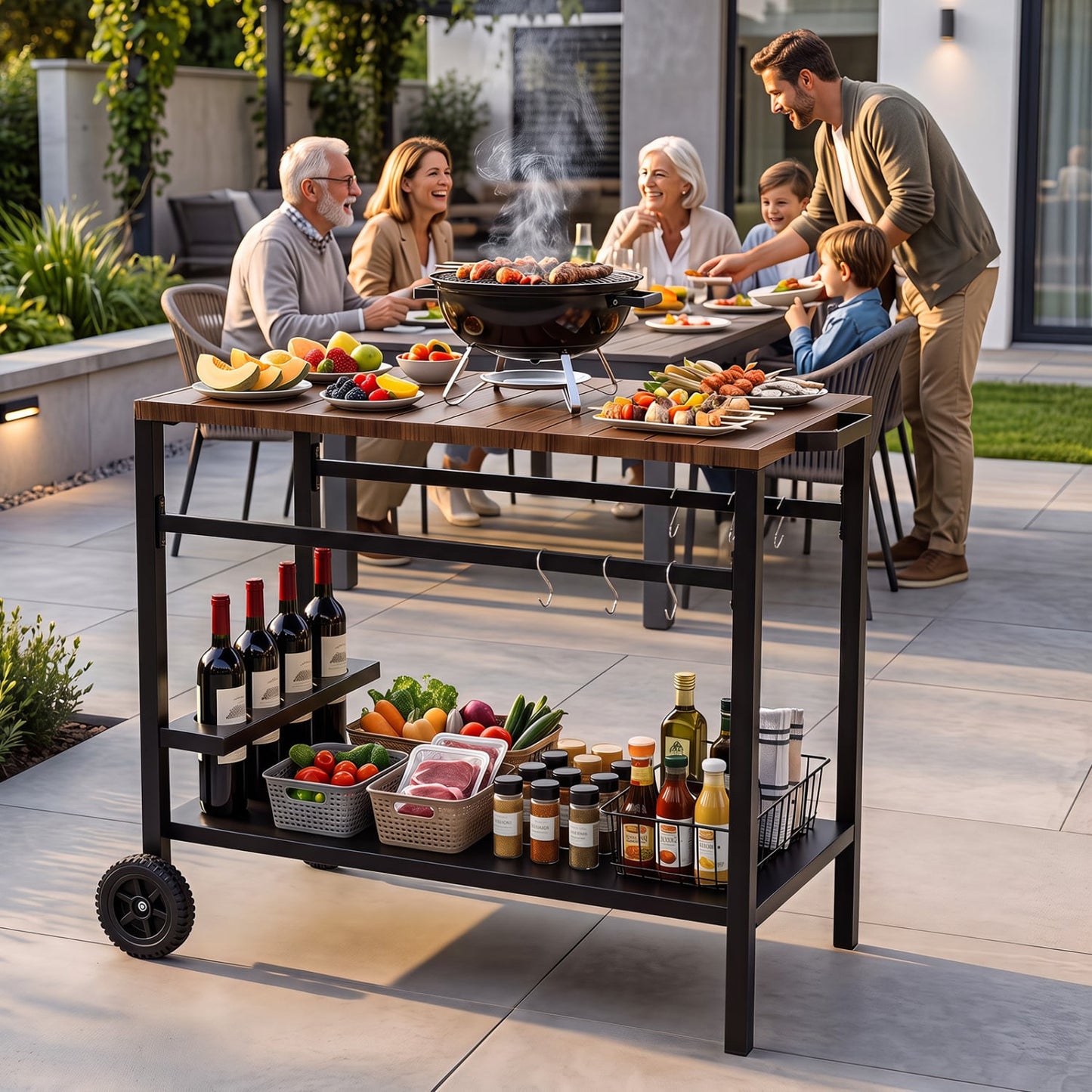 Outdoor Grill Cart with Spice Rack, Brown
