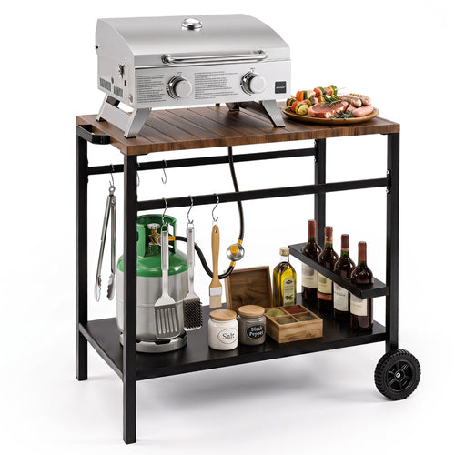 Outdoor Grill Cart with Spice Rack, Brown