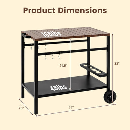 Outdoor Grill Cart with Spice Rack, Brown