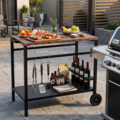 Outdoor Grill Cart with Spice Rack, Brown