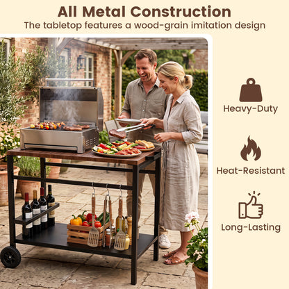 Outdoor Grill Cart with Spice Rack, Brown