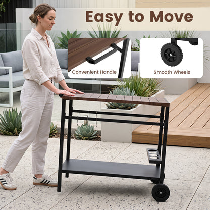 Outdoor Grill Cart with Spice Rack, Brown