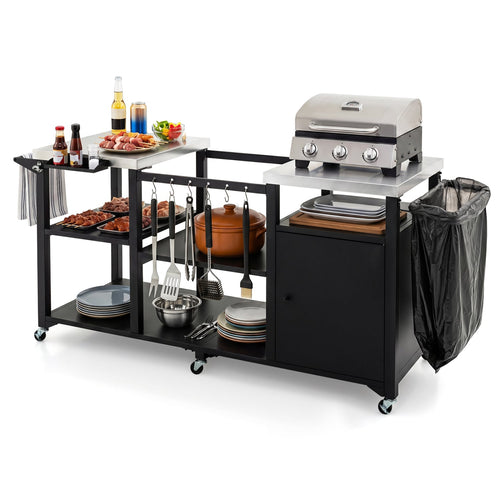 Outdoor Grill Cart, Stainless Steel Tabletop, Black