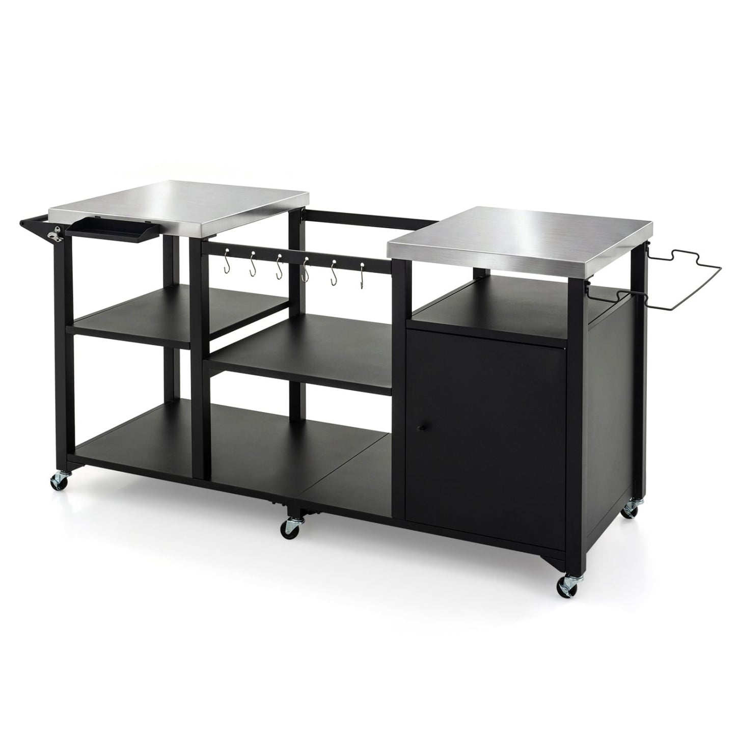 Outdoor Grill Cart, Stainless Steel Tabletop, Black